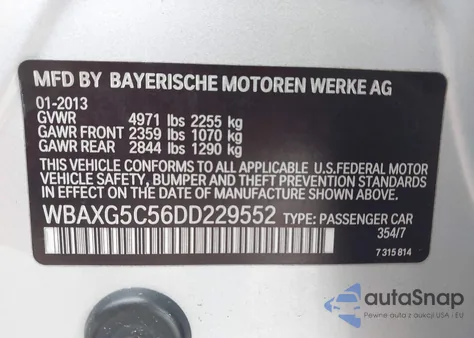 2013 BMW 528I z USA, uszkodzony, nr VIN WBAXG5C56DD229552